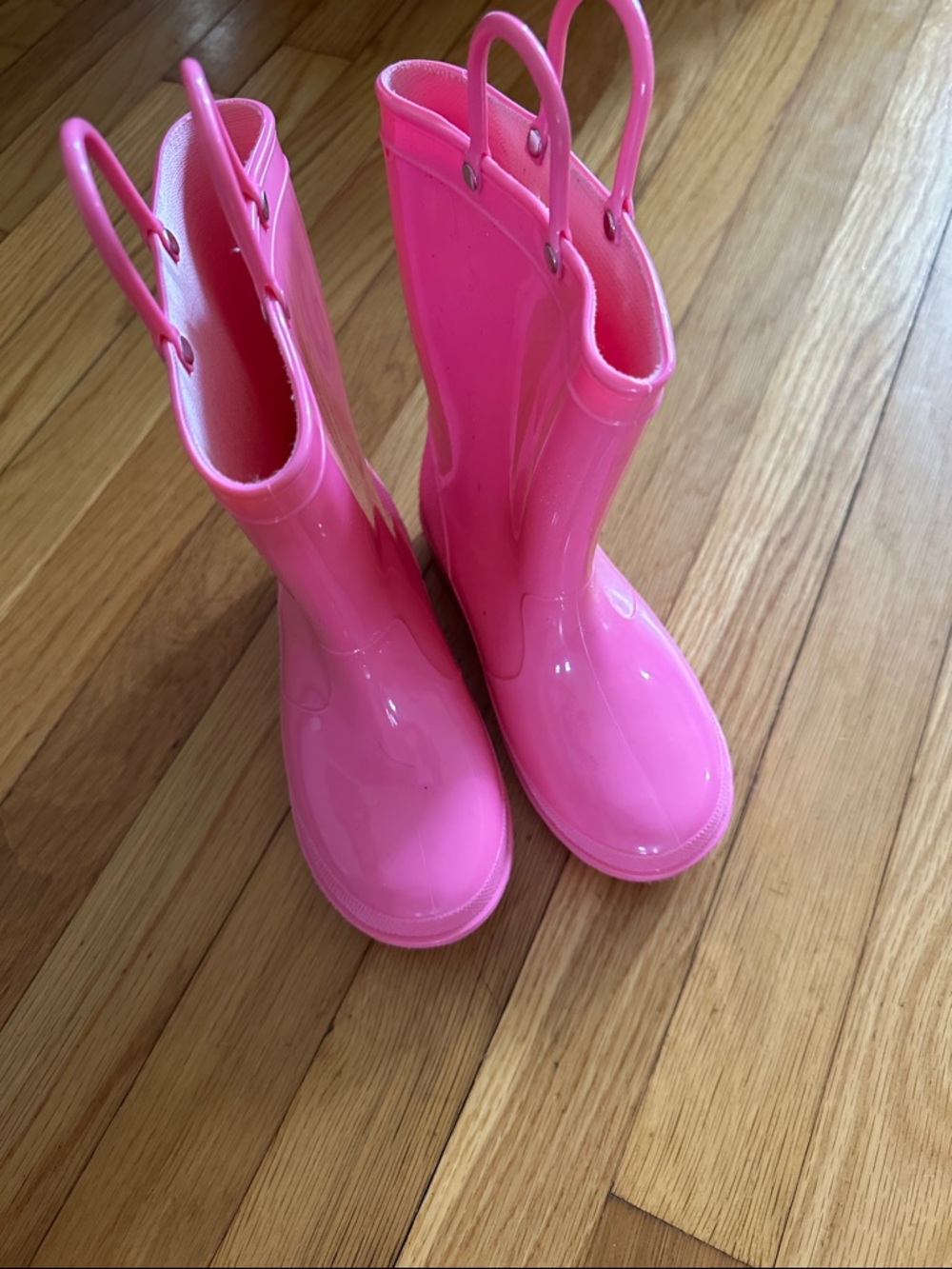 Bright Pink Glossy Kids Rain Boots